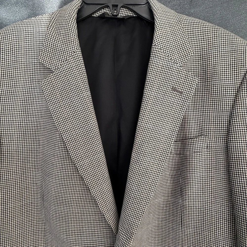 Jos A Bank Sport Coat Mens 46R Silk Wool Houndstooth Plaid Blazer Brown